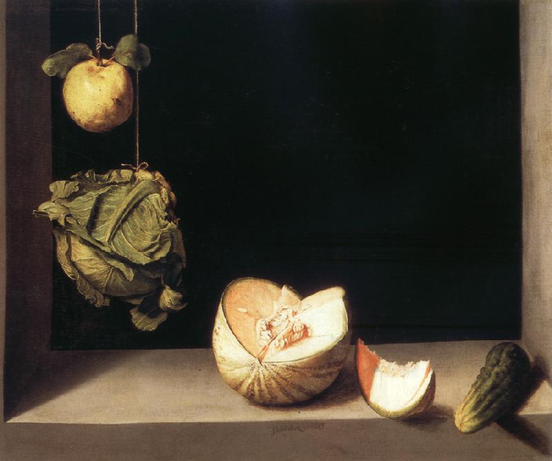 Juan Sanchez-Cotan Still life with quince,cabbage,Melon and Cucumber Sweden oil painting art